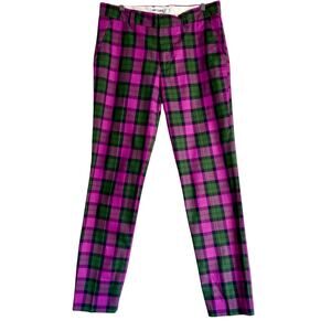 Vibrant Pink and Green Chinos with Classic Plaid Design